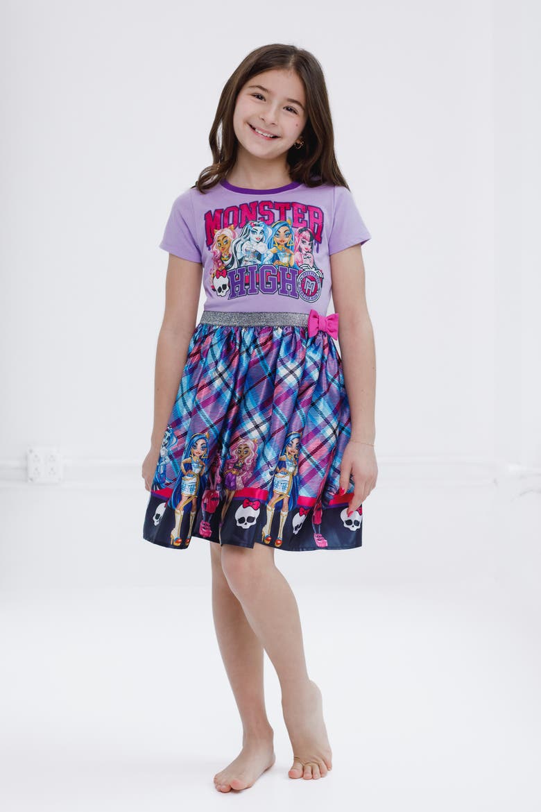 Pleated Plaid Dress, Alternate, color, Purple Plaid