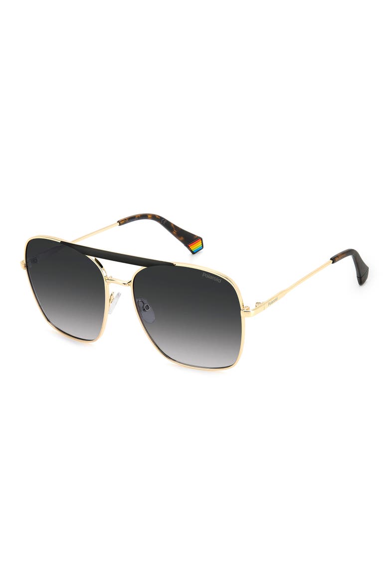 59mm Flat Front Polarized Square Sunglasses, Alternate, color, MATTE BLACK-GOLD/ GRAY POLAR