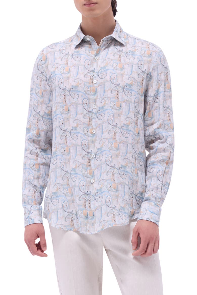 Julian Shaped Fit Linen Button-Up Shirt, Main, color, MINT
