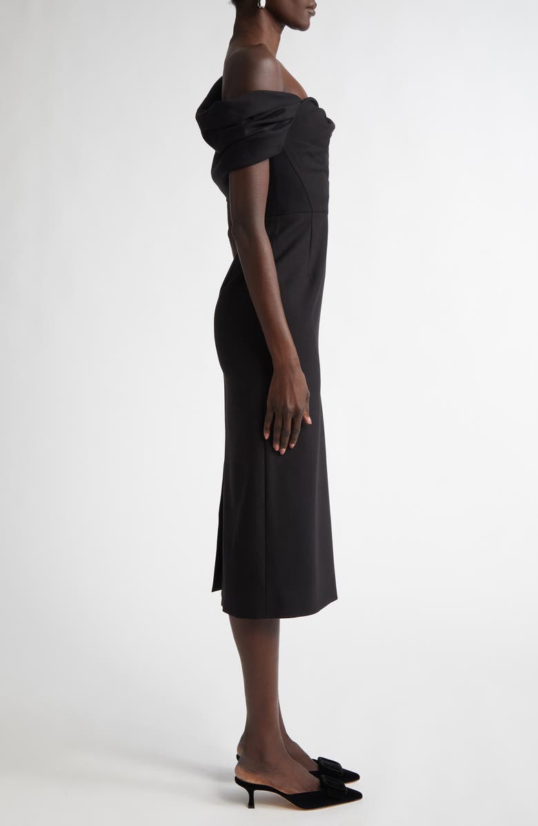 Carolina Herrera Draped Off the Shoulder Stretch Wool Midi Dress, Alternate, color, 