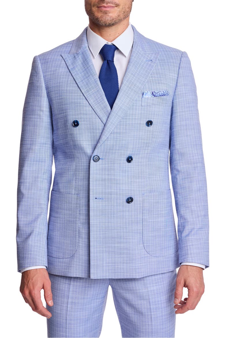 Soho Slim Fit Double Breasted Suit Jacket, Main, color, BLUE WHITE PINSTRIPE