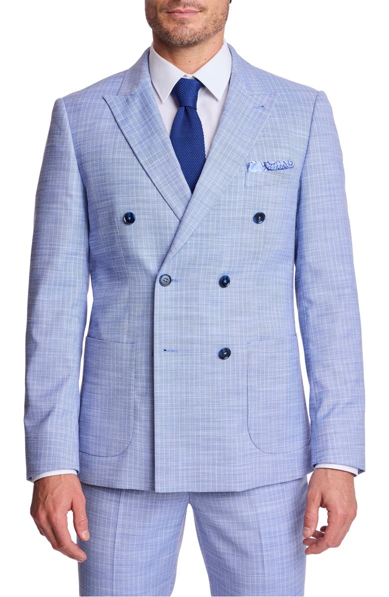 PAISLEY & GRAY Soho Slim Fit Double Breasted Suit Jacket, Main, color, Blue White Pinstripe