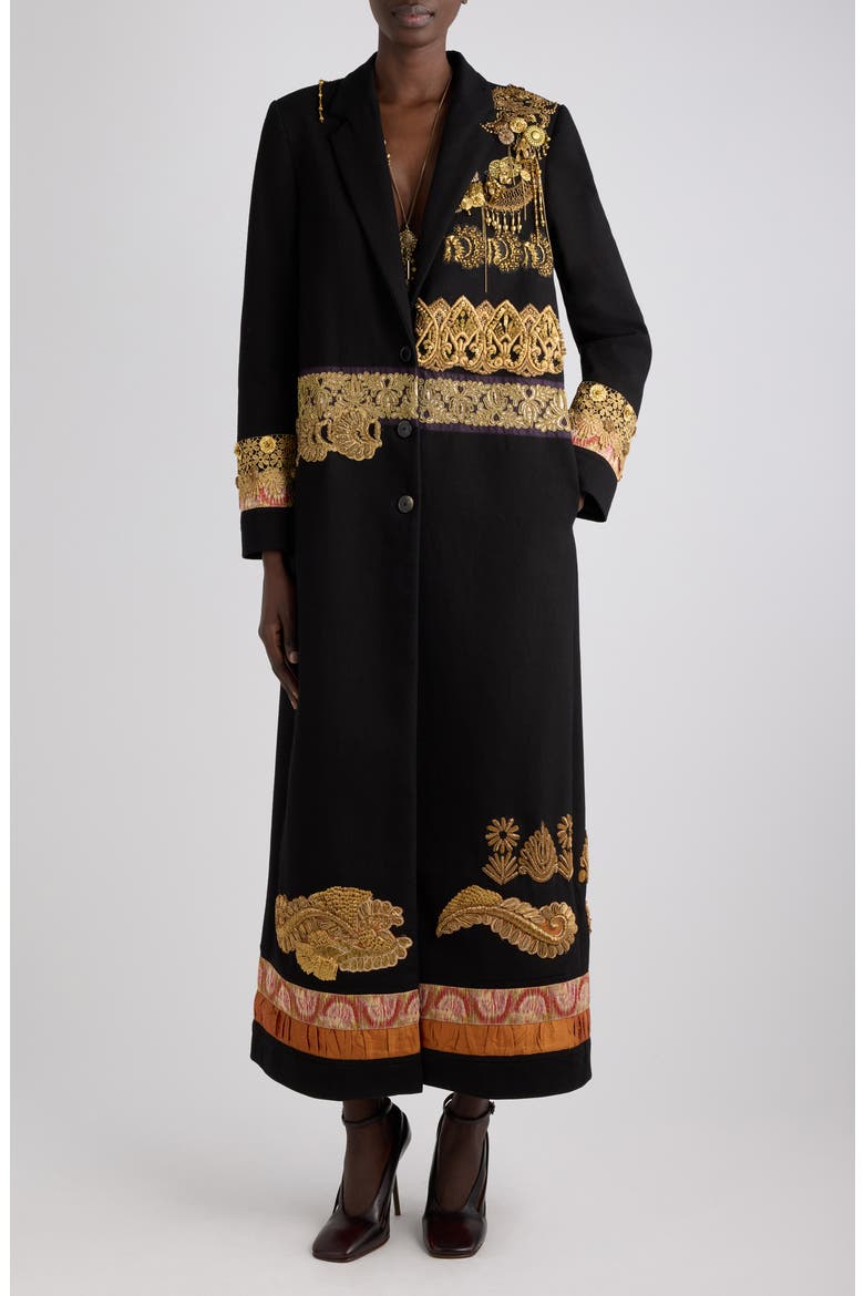 Richy Embellished Cotton Twill Coat, Main, color, BLACK