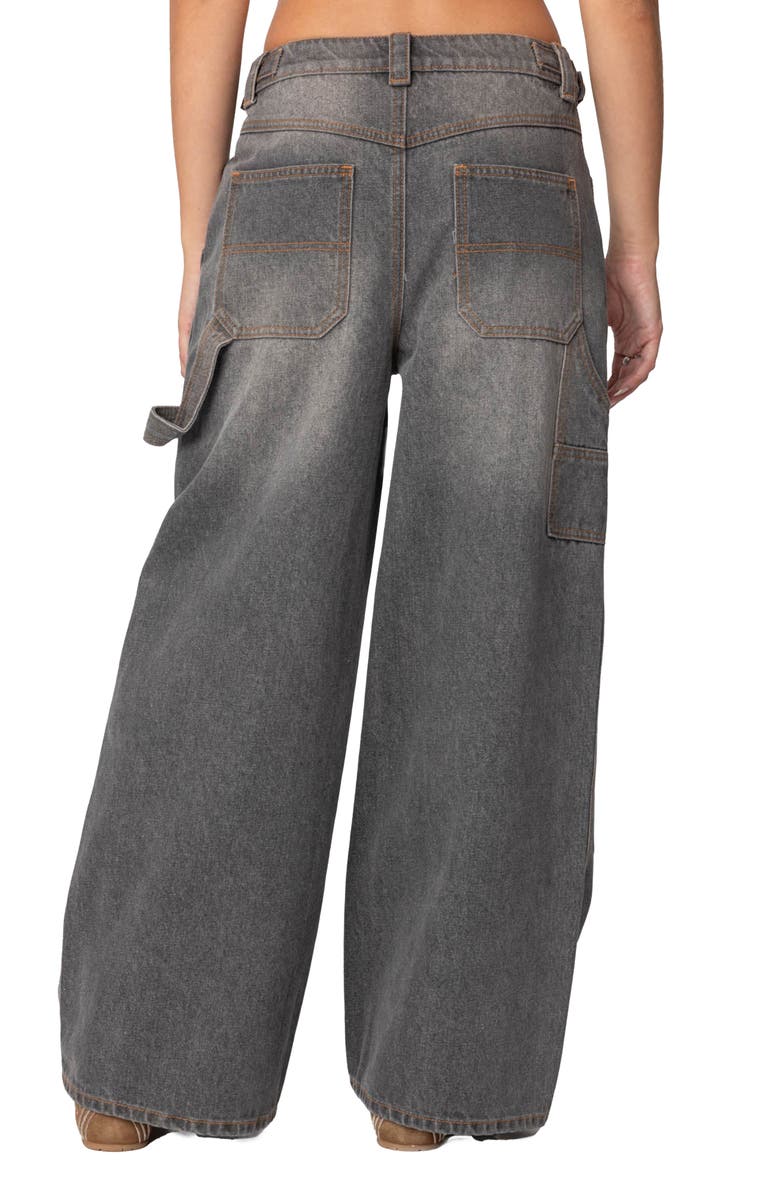 EDIKTED Low Rise Nonstretch Baggy Carpenter Jeans, Alternate, color, Gray-Washed