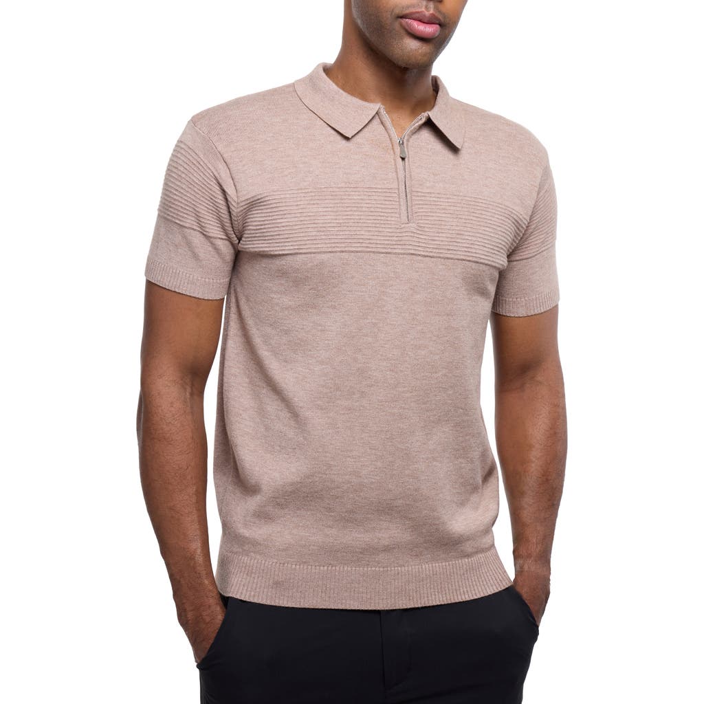 Spring + Mercer Ottoman Accent Short Sleeve Half-zip Sweater In Gray