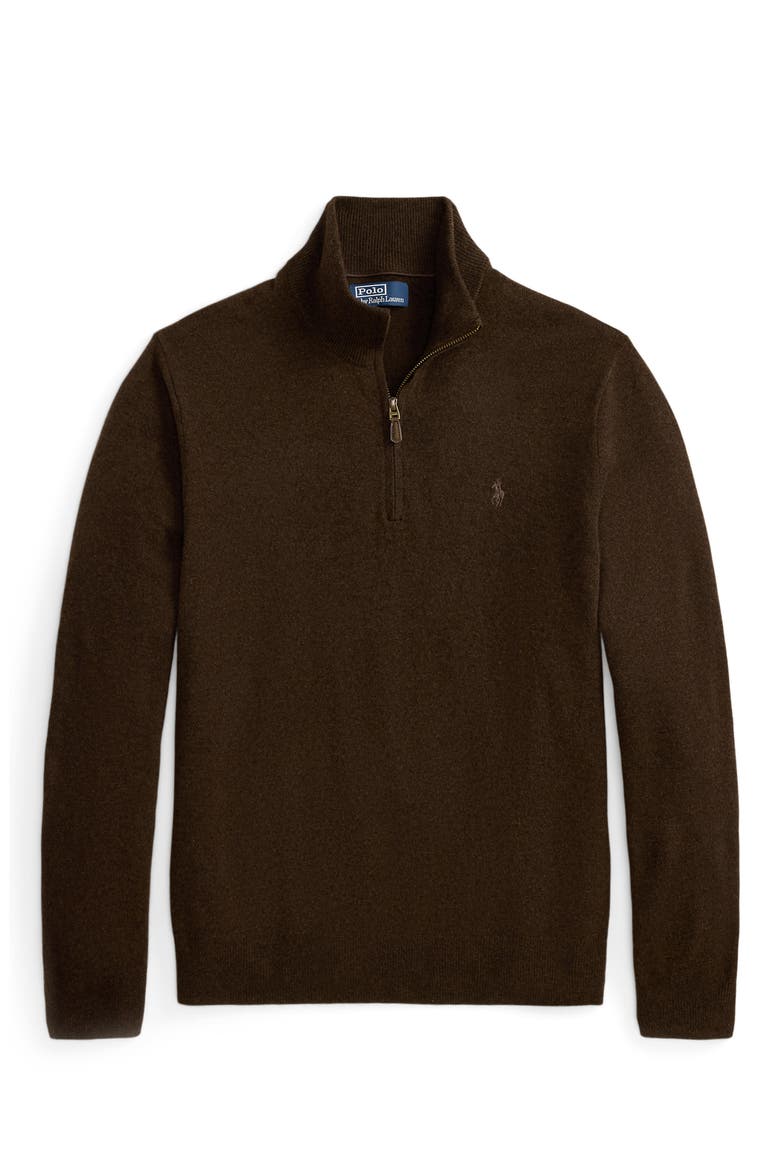 Regular Fit Wool Quarter Zip Sweater, Alternate, color, BROWN