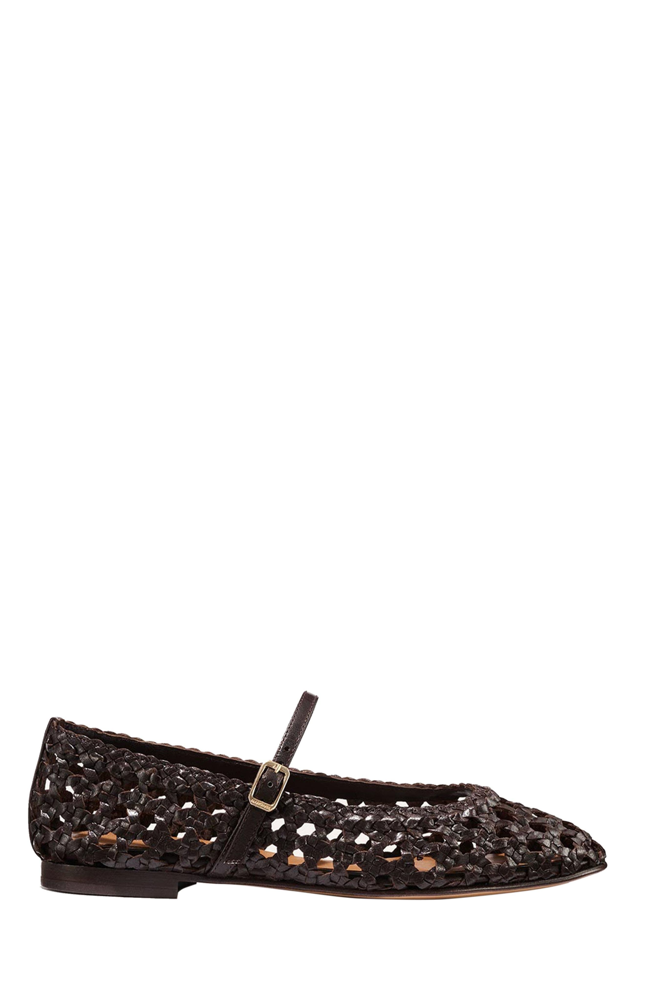 MARGAUX The Woven Demi Jane Flat, Main, color, Espresso Leather