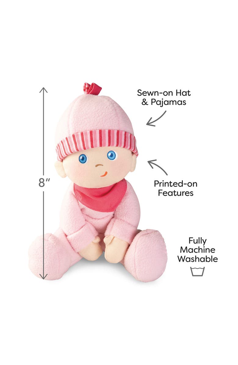 HABA Doll Snug Up Luisa 8" My First Baby Doll, Machine Washable & Safe for Birth & Up, Newborn Toys for Baby Shower Gifts, Alternate, color, Pink Multi