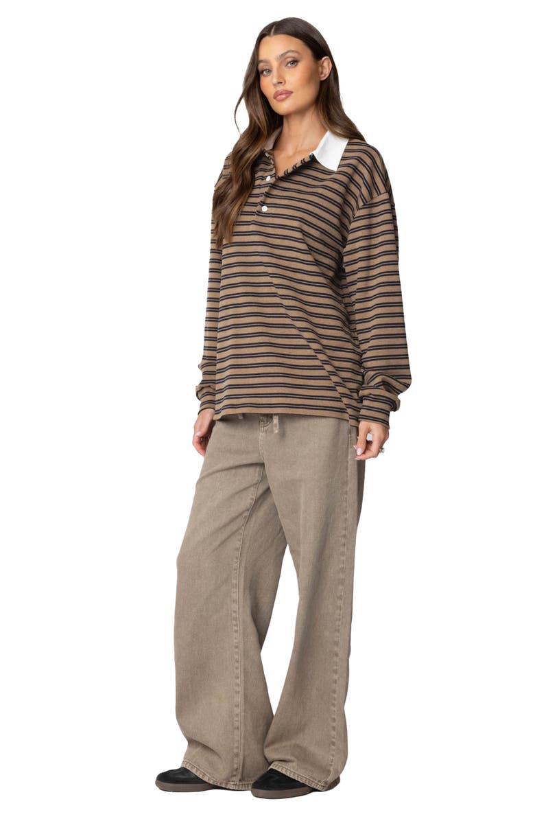 EDIKTED Stripe Long Sleeve Oversize Polo, Alternate, color, 