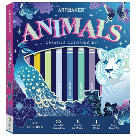 Animals, Creative Coloring Kit, 32 Wildlife & Nature Illustrations