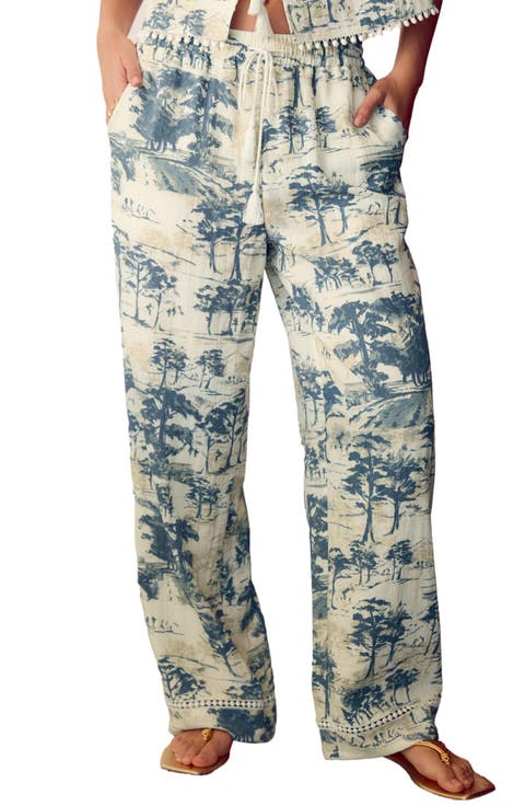 Tree Print Wide Leg Drawstring Pants