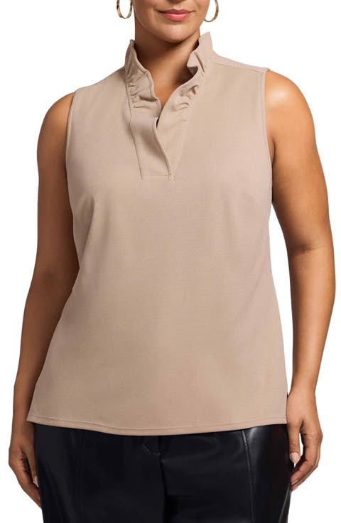 Tammy Ruffle Collar Crepe Sleeveless Top (Plus)