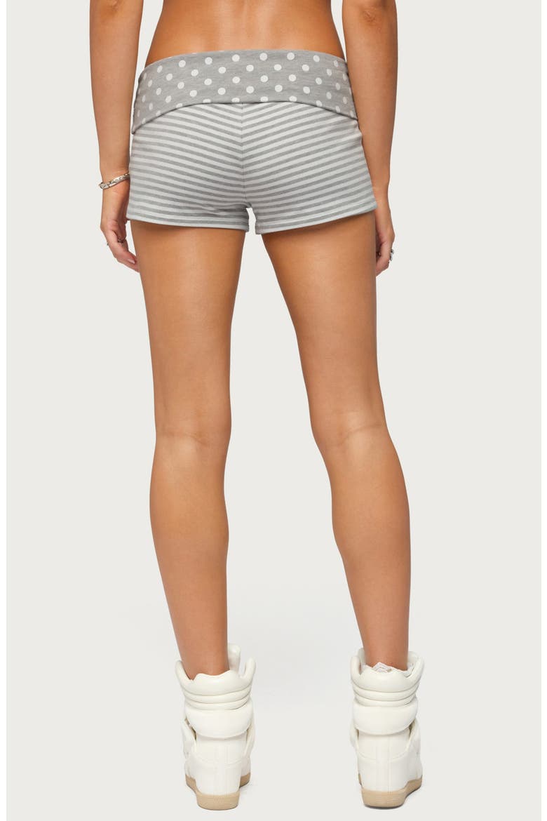 Presley Stripe & Polka Dot Foldover Shorts, Alternate, color, LIGHT-GRAY-MELANGE-AND-WHITE