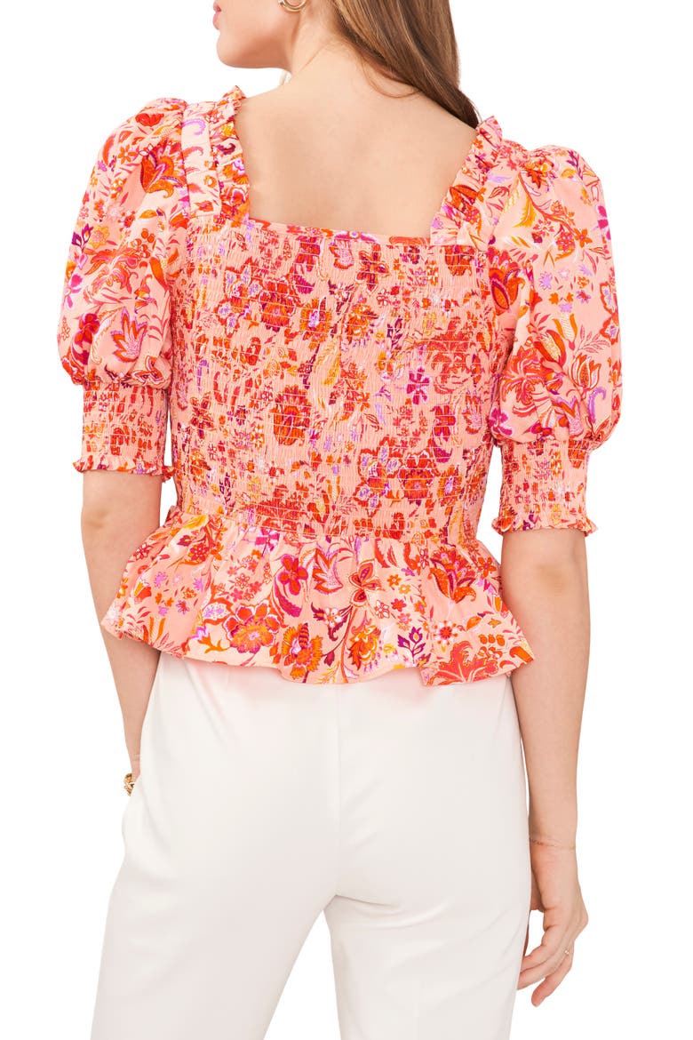 Smocked Puff Sleeve Blouse, Alternate, color, PEACH/PINK/ORANGE