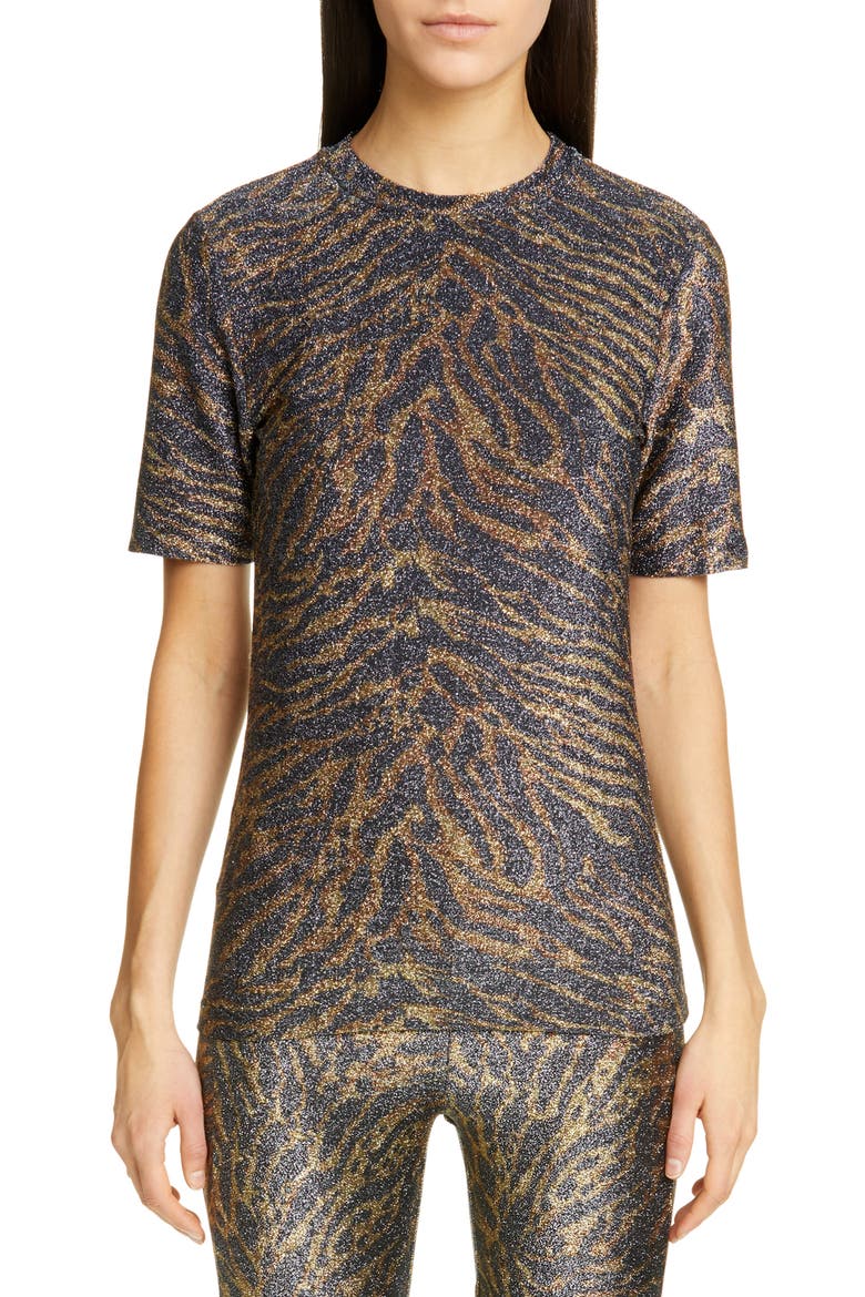Tiger Print Metallic Jersey Tee, Main, color, TIGER