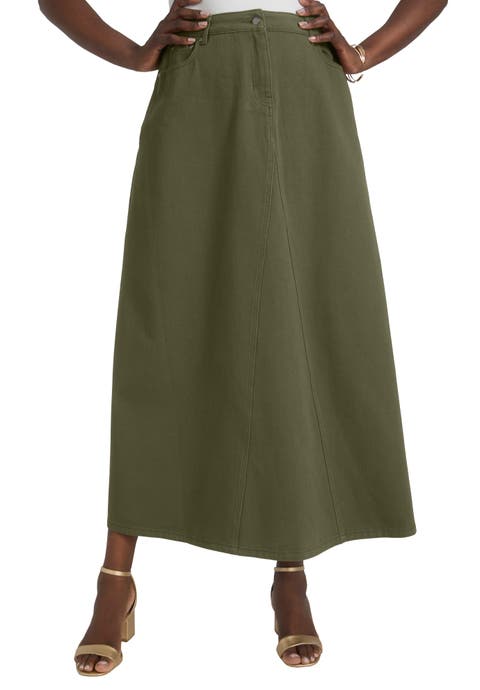 Denim Inset Maxi Skirt (Plus Available)