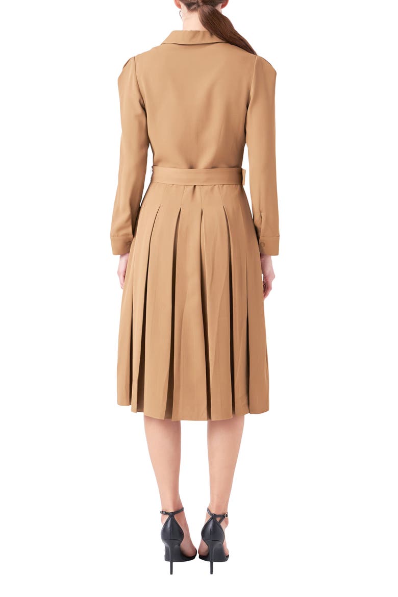 Pleated Long Sleeve Shirtdress, Alternate, color, CAMEL