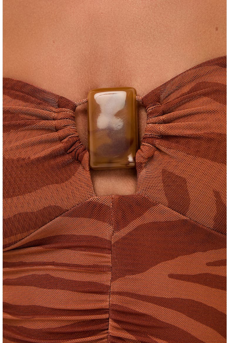 Sundown Suzane Ruched Strapless Mesh Cover-Up Dress, Alternate, color, MULTI BROWN