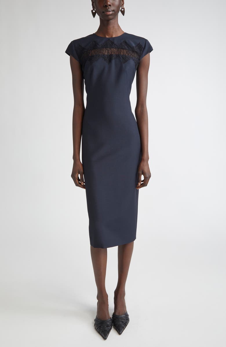 McQueen Day Lace Cutout Wool & Mohair Sheath Dress, Main, color, Navy