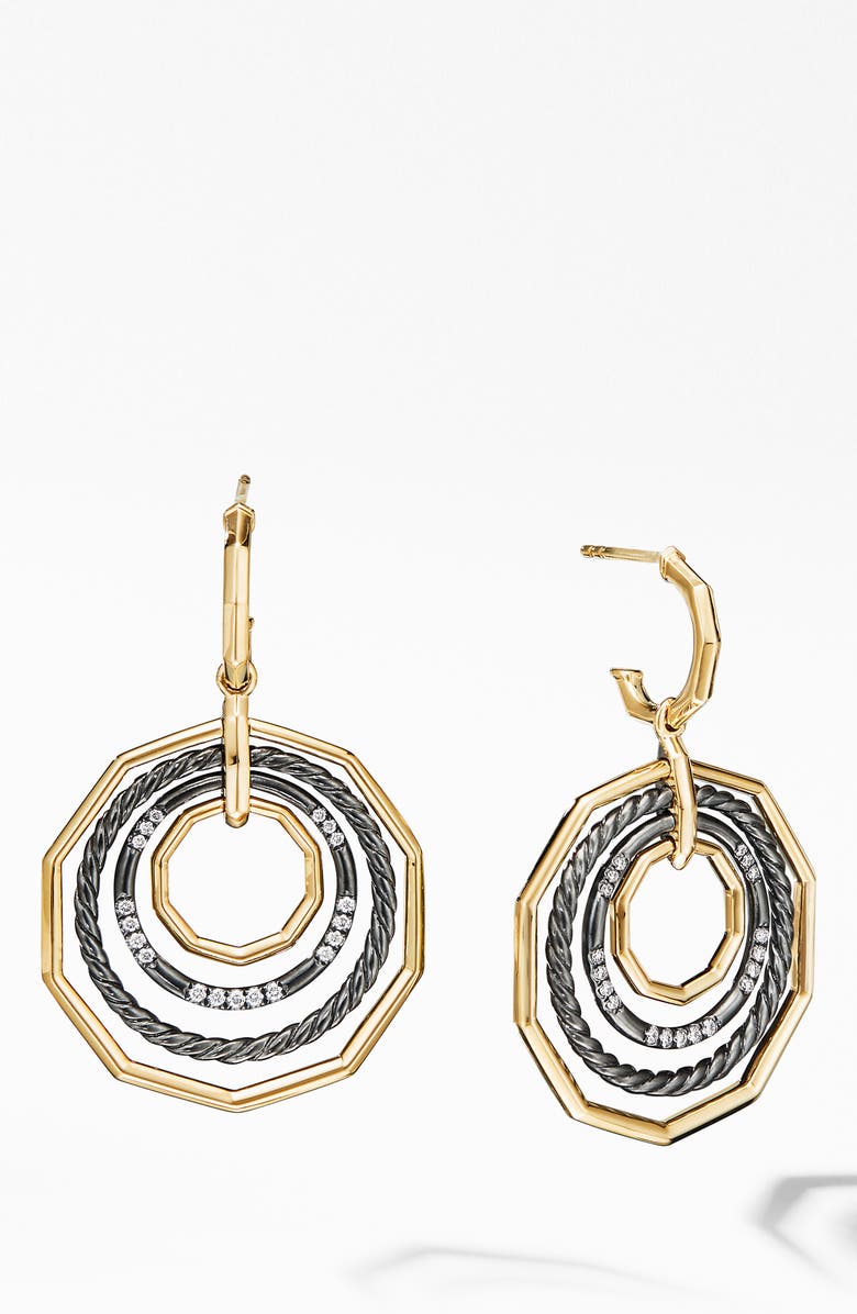 David Yurman Stax Large Drop Earrings in Blackened Silver with Diamonds, Main, color,