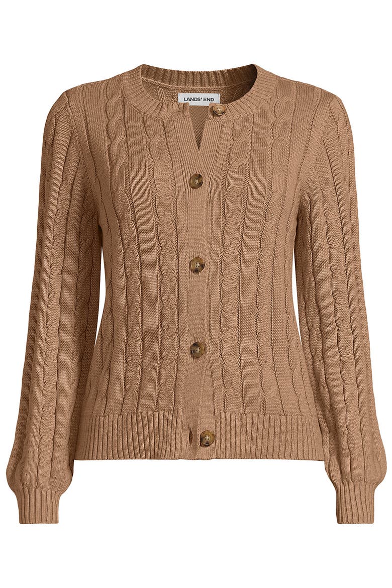 Drifter Classic Cable Crew Neck Cardigan Sweater, Alternate, color, Vicuna Heather