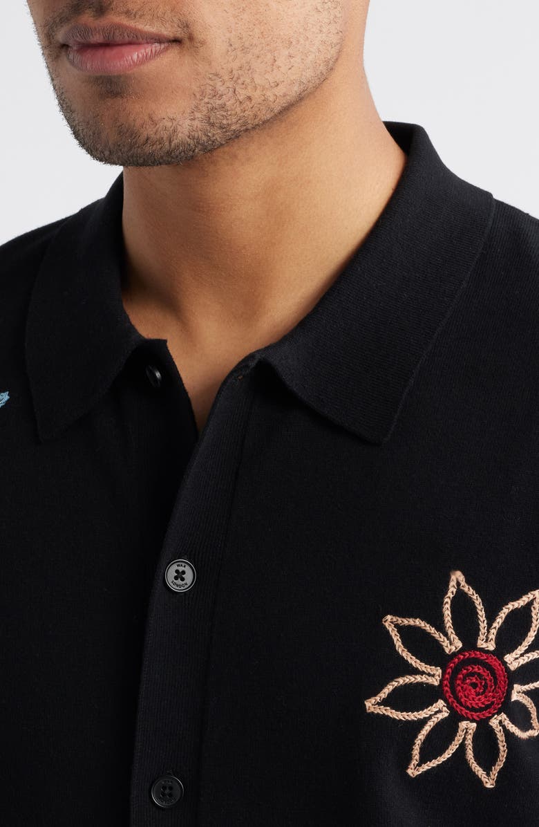 Wax London Tellaro Floral Embroidered Short Sleeve Button-Up Shirt, Alternate, color, Black / Multi