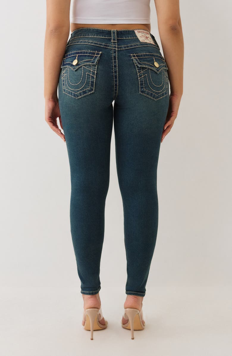 True Religion Jennie Big T Mid Rise Flap Pocket Skinny Jeans, Alternate, color, Dark Woodland Wash