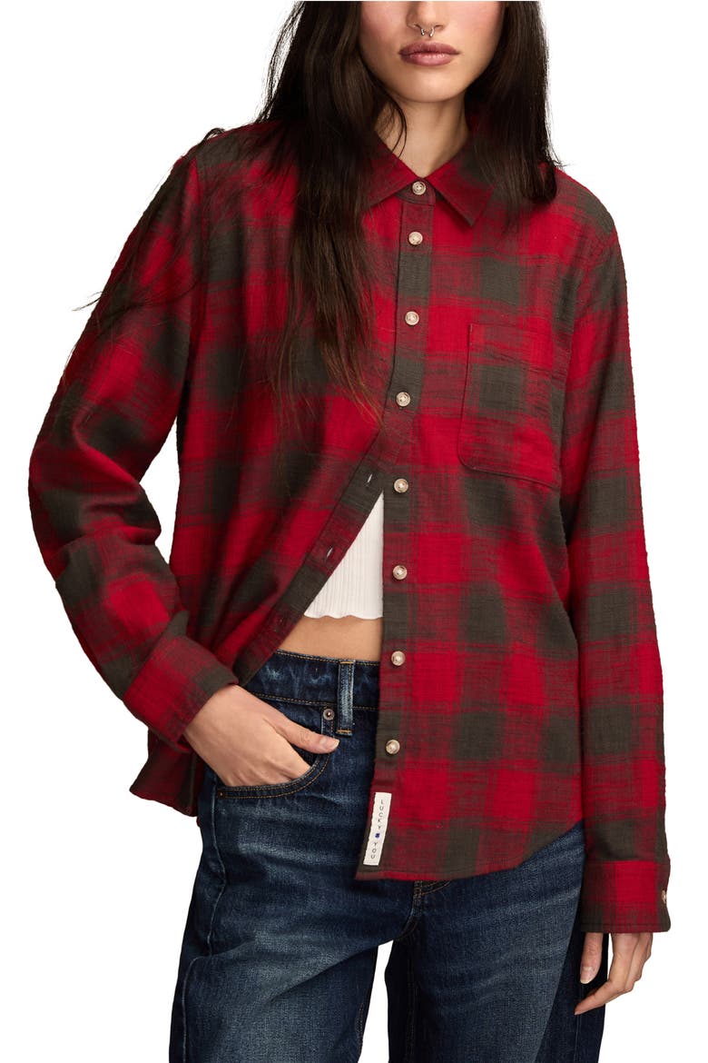 Clyde Plaid Coton Flannel Button-Up Shirt, Main, color, RED BUFFALO CHECK