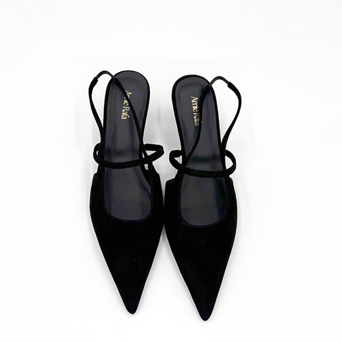 Amie Rafa Connie Slingback Suede Heels In Black