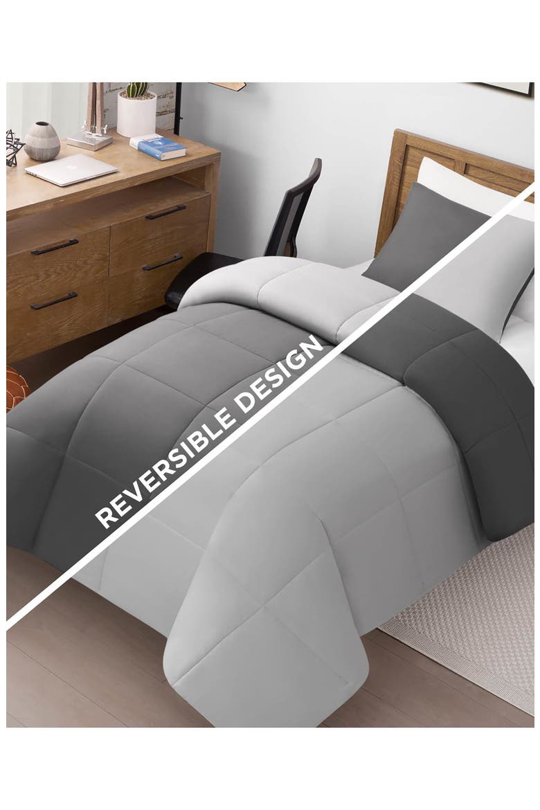 Reversible Box Stitch Comforter & Sham Set, Alternate, color, DARK GRAY/ LIGHT GRAY