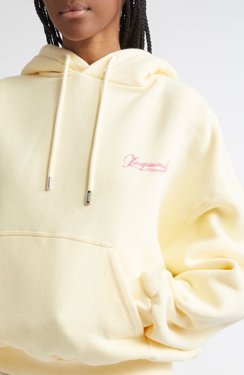 Jacquemus Le Hoodie Corto Embroidered Cotton Fleece Hoodie, Alternate, color, Uni Club Beige