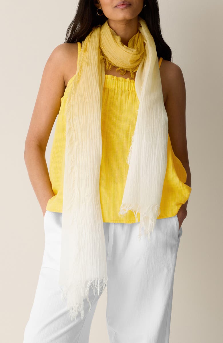 Eileen Fisher Watercolor Organic Cotton Blend Gauze Scarf, Main, color, Soleil
