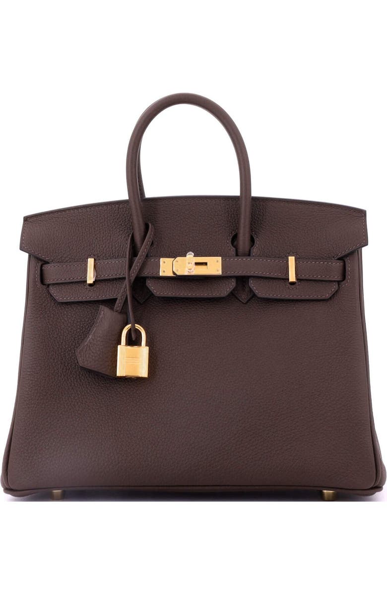 Pre-Owned Hermes Birkin Handbag Brown Togo with Gold Hardware 25, Main, color, Ecorce