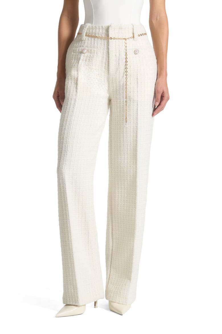 Nathalie Tweed Trousers with Belt, Main, color, Cream