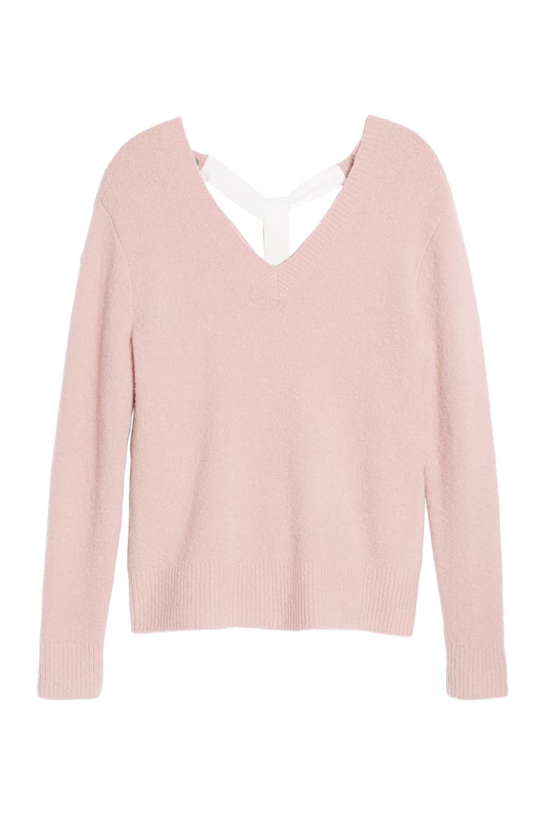 RAGLAN LACE UP SWEATER, Alternate, color, PINK ADOBE