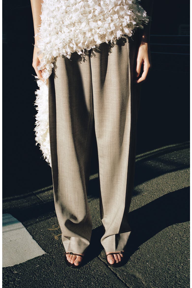 Pleated Wool Wide Leg Pants, Alternate, color, GREY