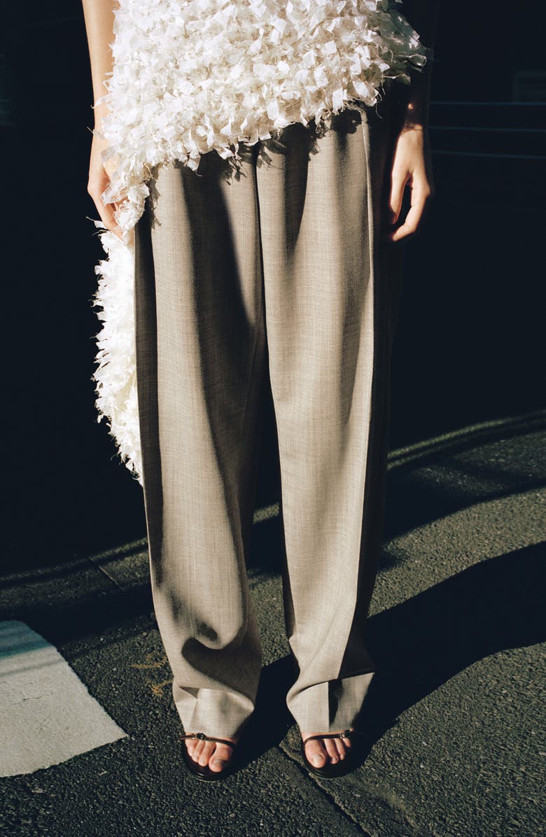 MANGO Pleated Wool Wide Leg Pants, Alternate, color, Grey