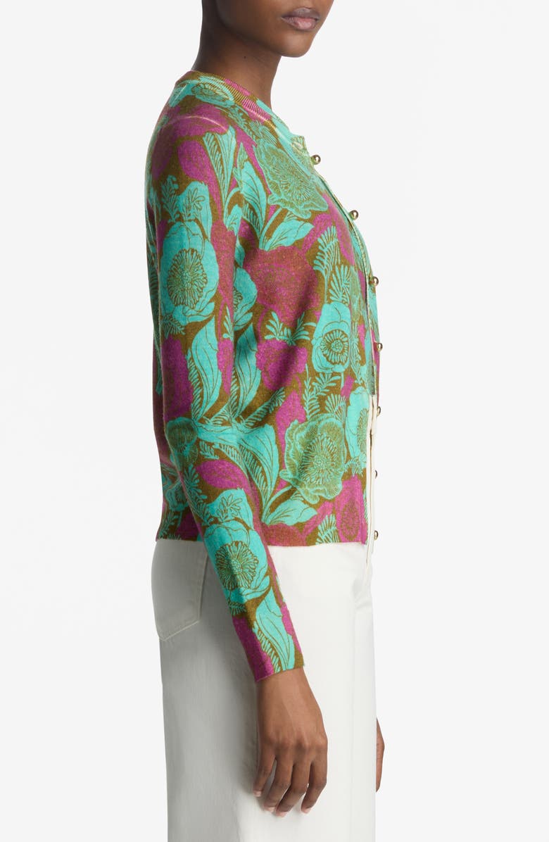 ST. JOHN California Poppy Pattern Merino Wool Cardigan, Alternate, color, 