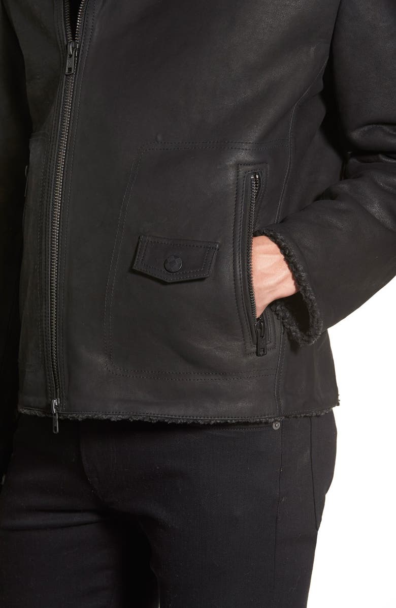 Vince Camuto Leather Moto Jacket with Faux Shearling Lining, Alternate, color, 