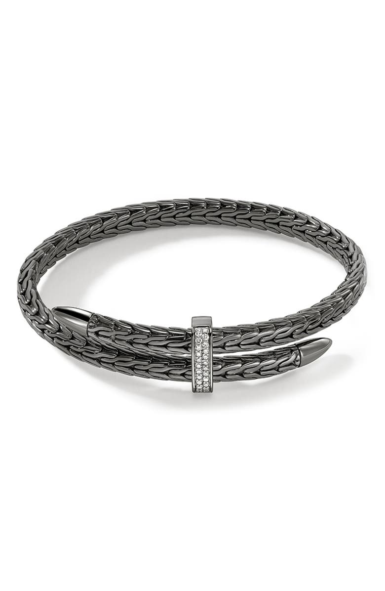 John Hardy Spear Flex Cuff, Diamonds, Main, color, Dark Sterling Silver