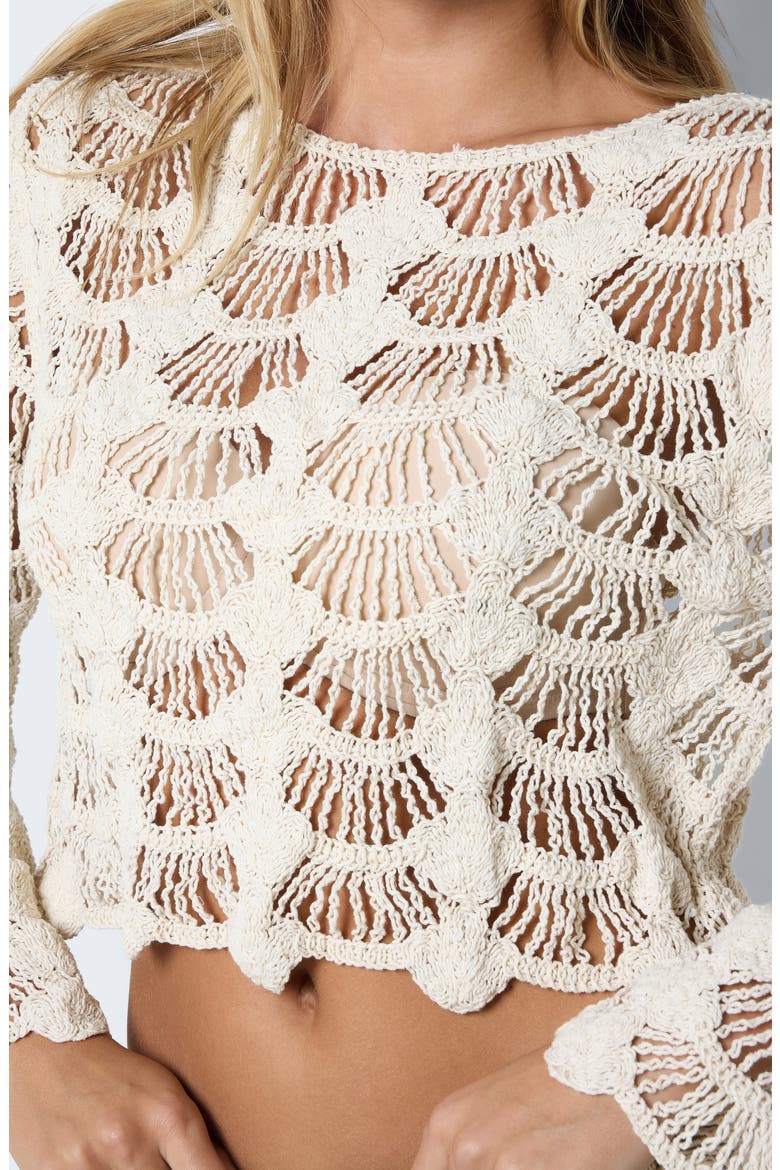 Lana Crochet Crop Sweater, Alternate, color, BIRCH