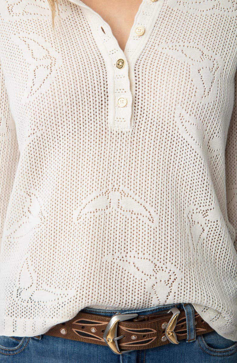 Zadig & Voltaire Salmyr Wings Cotton Pointelle Henley Sweater, Alternate, color, 