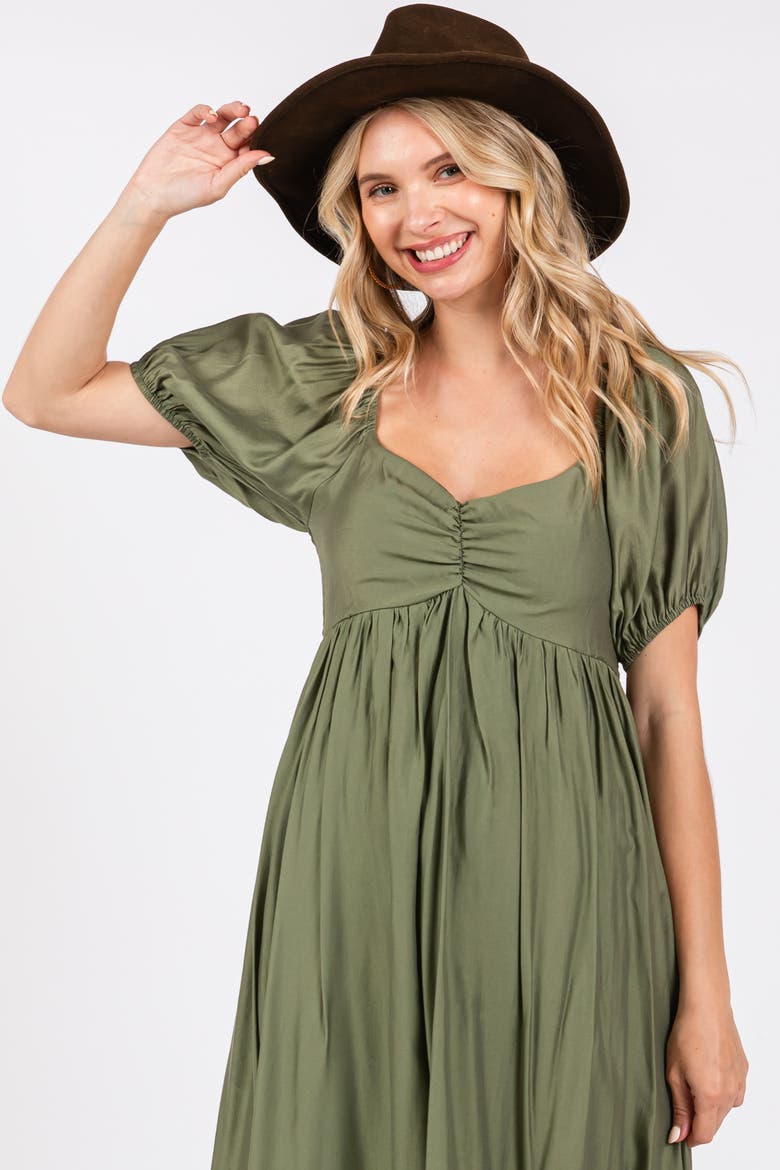 Ruched Sweetheart Neck Tiered Midi Dress, Alternate, color, Olive Green