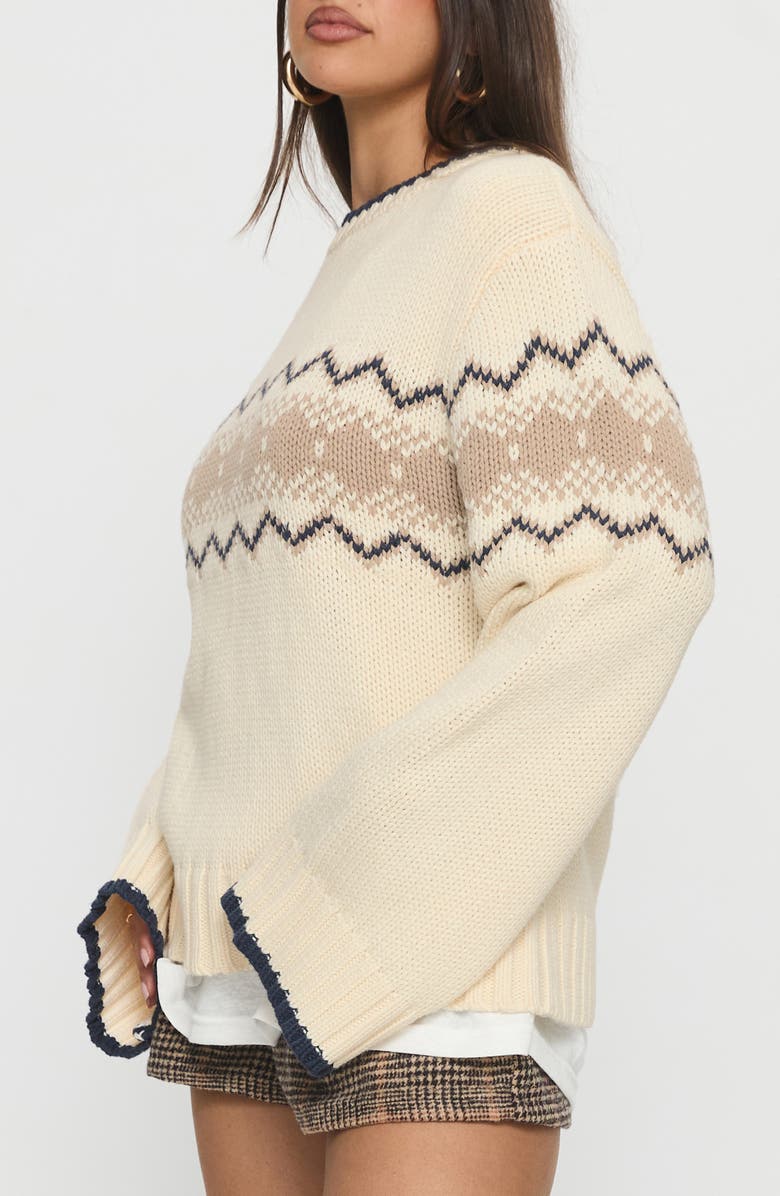 Princess Polly Madalynn Oversize Cotton Blend Jacquard Sweater, Alternate, color, Beige