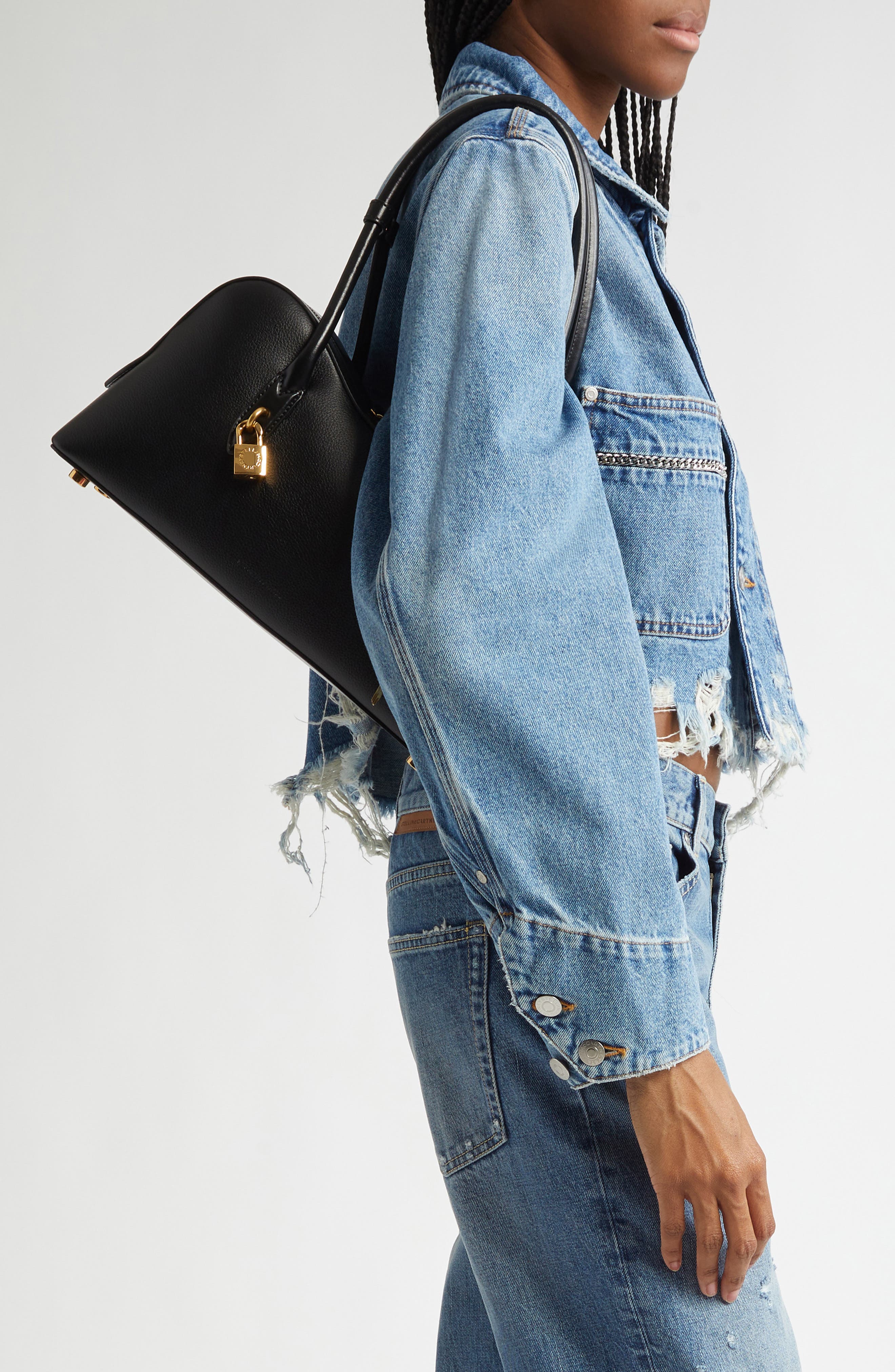 Stella McCartney Ryder Faux Leather Shoulder Bag, Alternate, color, Black