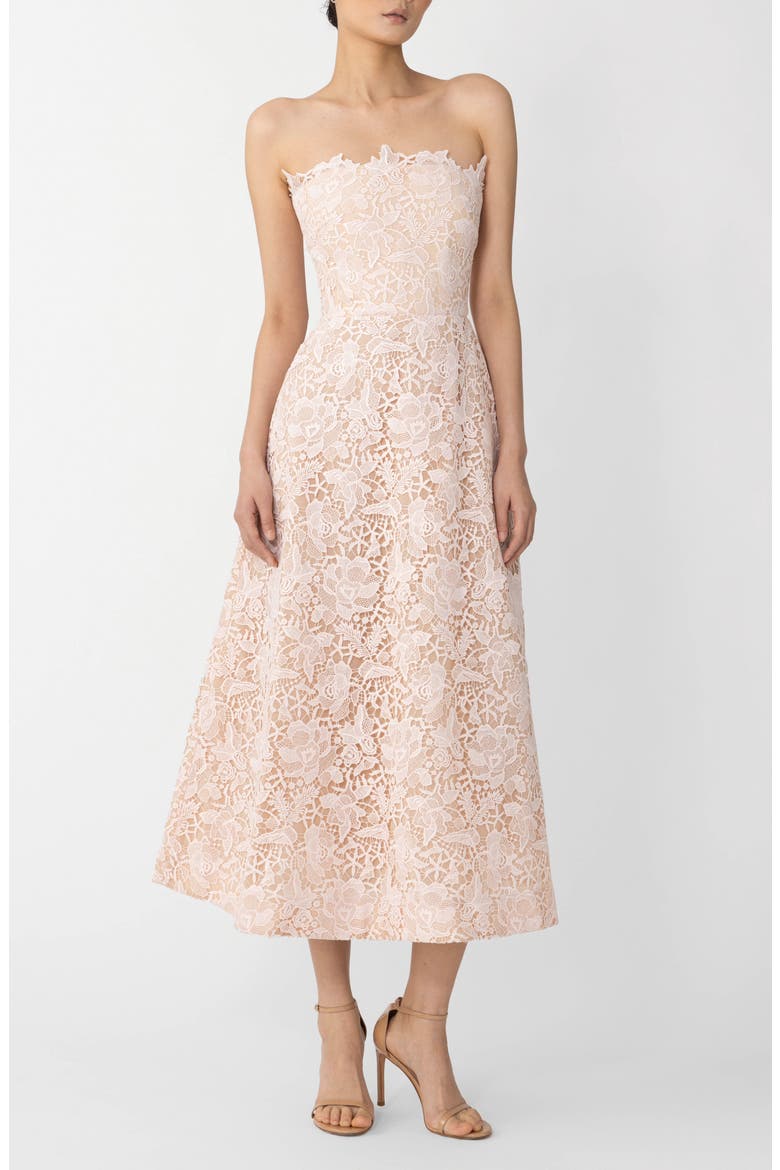 Rosalia Strapless Lace Dress, Alternate, color, SHEER PINK
