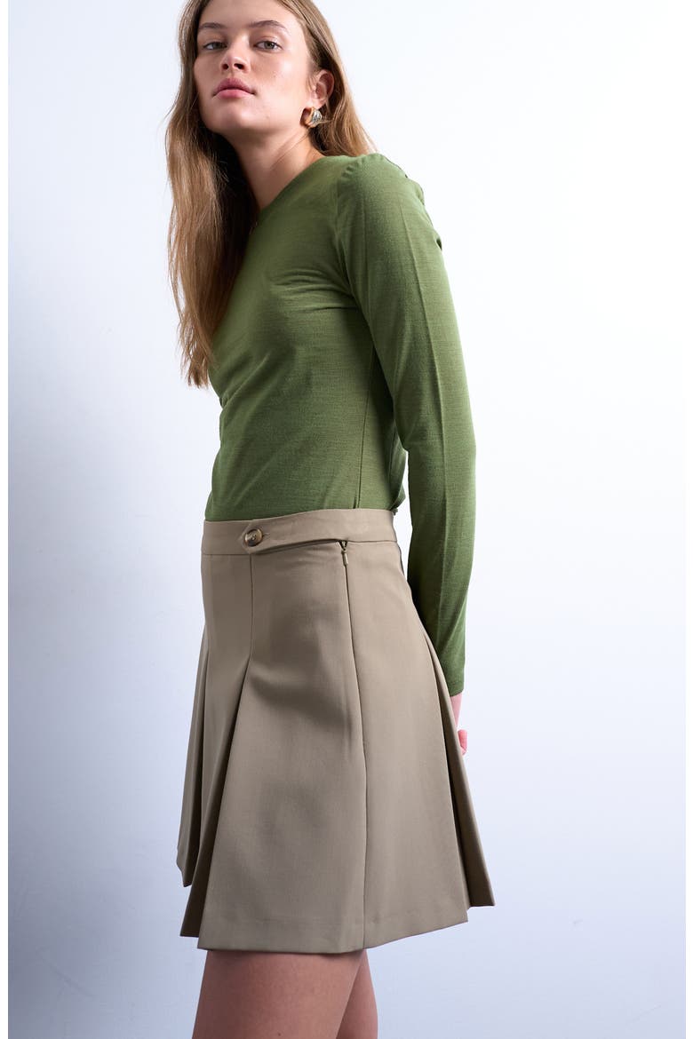 Box Pleat Miniskirt, Alternate, color, BROWN