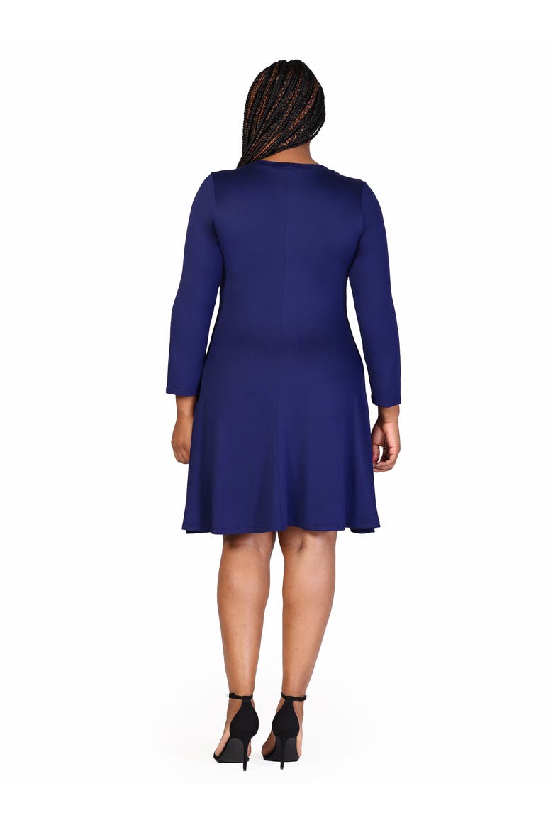 Plus Size Classic Long Sleeve  Flared Mini Dress, Alternate, color, Navy