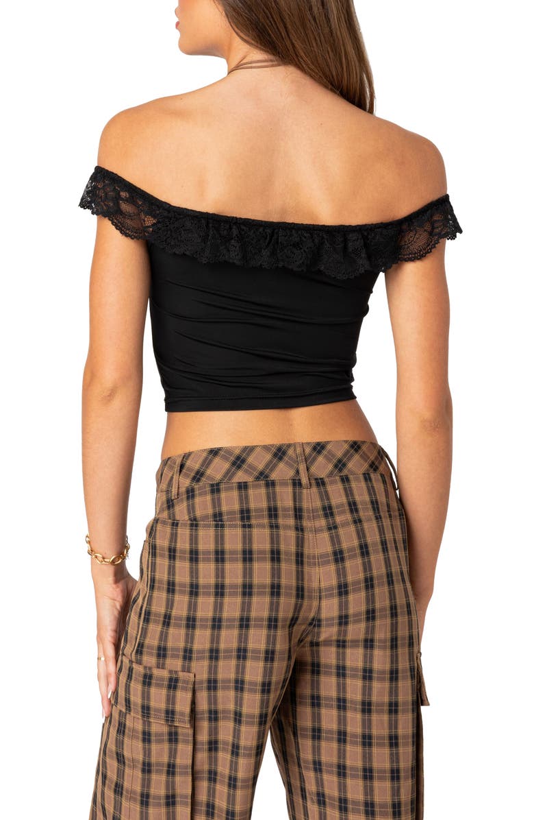 EDIKTED Lace Trim Off the Shoulder Crop Top, Alternate, color, 