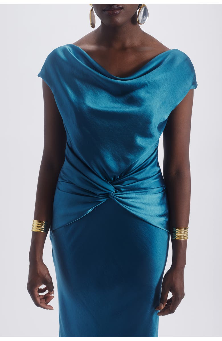 Amsale Cowl Twist Knot Dress, Alternate, color, Ocean